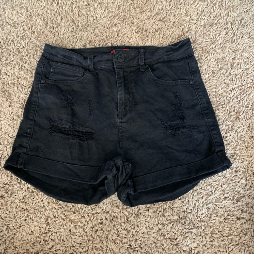 HH Black High Waisted Ripped Jean Shorts, L